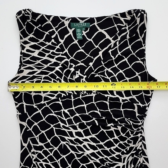 Lauren Ralph Lauren Faux Wrap Sleeveless Dress V Neckline Black White Size 8 - Picture 10 of 12